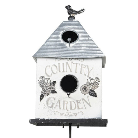 Garden Stake 18 x 13 x 109cm Grey White Metal Flowers Bird Feeder - BIRD HOUSE/ FEEDERS - Beattys of Loughrea