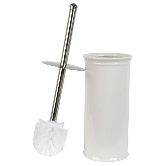 Toilet Brush with Holder 11 x 24cm White Ceramic - BATHROOM T/BRUSH, CADDY, TOWEL RAIL & HOLDERS ACCESSORI - Beattys of Loughrea