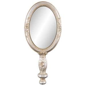 Handheld Oval Mirror 12 x 27cm Silver Coloured Flowers - WALL MIRRORS - Beattys of Loughrea