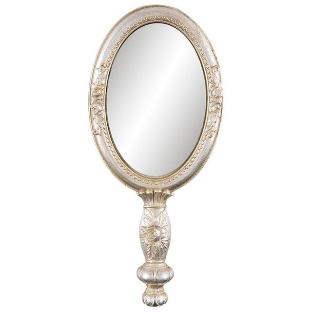 Handheld Oval Mirror 12 x 27cm Silver Coloured Flowers - WALL MIRRORS - Beattys of Loughrea