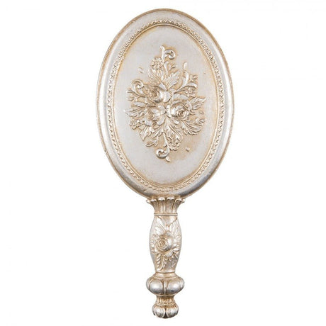 Handheld Oval Mirror 12 x 27cm Silver Coloured Flowers - WALL MIRRORS - Beattys of Loughrea