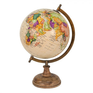 Globe 22 x 37cm Beige Brown Wood Round Globus - ORNAMENTS - Beattys of Loughrea
