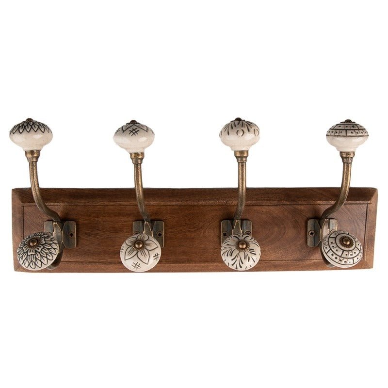 Wall Coat Rack 4 Hooks 45 x 11 x 17cm Brown Beige Wood - ORNAMENTS - Beattys of Loughrea
