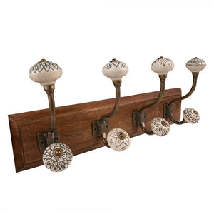 Wall Coat Rack 4 Hooks 45 x 11 x 17cm Brown Beige Wood - ORNAMENTS - Beattys of Loughrea