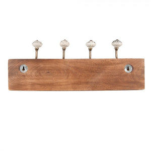Wall Coat Rack 4 Hooks 45 x 11 x 17cm Brown Beige Wood - ORNAMENTS - Beattys of Loughrea