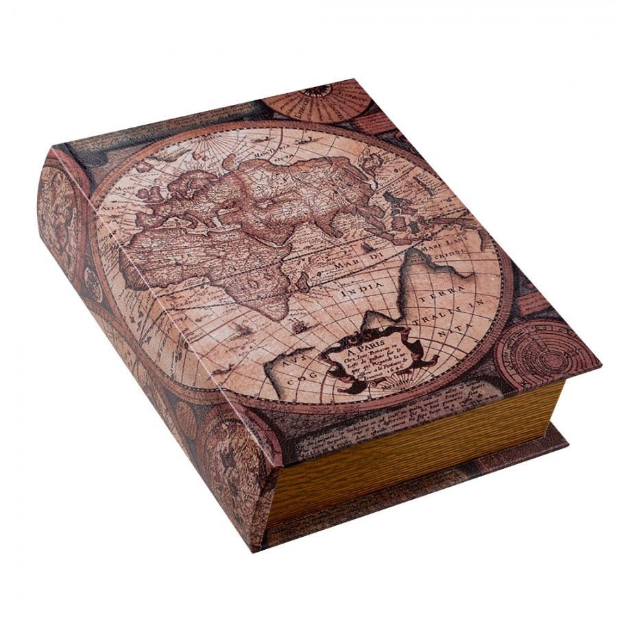 Storage Box Set of 3 Books Maps Brown Wood Rectangle - ORNAMENTS - Beattys of Loughrea