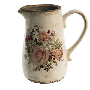Decorative Jug 1500ml Pink Beige Ceramic Flowers - FLOWERPOT/VASE/JUG 1 - Beattys of Loughrea