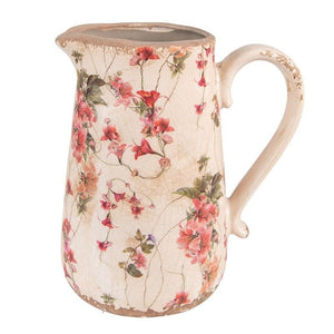 Decorative Pitcher 16 x 11 x 18cm Pink Beige Ceramic Flowers - FLOWERPOT/VASE/JUG 1 - Beattys of Loughrea