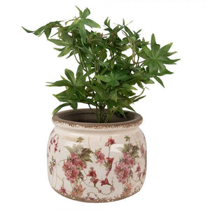 Indoor Planter 20 x 15cm Beige Pink Ceramic Flowers - FLOWERPOT/VASE/JUG 1 - Beattys of Loughrea