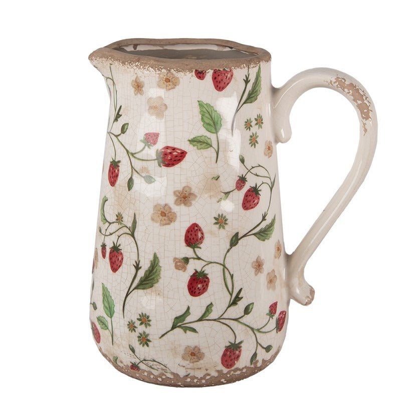 Decorative Jug 21 x 15 x 23cm Beige Red Ceramic Strawberries - FLOWERPOT/VASE/JUG 1 - Beattys of Loughrea
