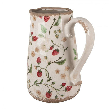 Decorative Jug 21 x 15 x 23cm Beige Red Ceramic Strawberries - FLOWERPOT/VASE/JUG 1 - Beattys of Loughrea