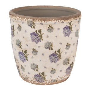 Indoor Planter 16 x 16cm Beige Blue Ceramic Flowers Round - FLOWERPOT/VASE/JUG 1 - Beattys of Loughrea