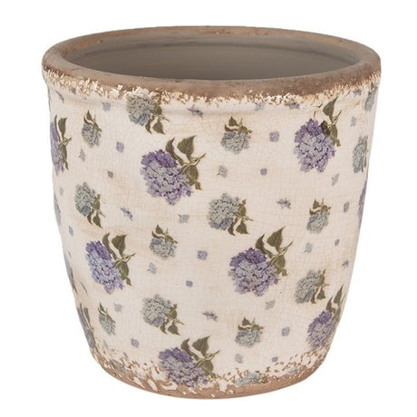 Indoor Planter 16 x 16cm Beige Blue Ceramic Flowers Round - FLOWERPOT/VASE/JUG 1 - Beattys of Loughrea