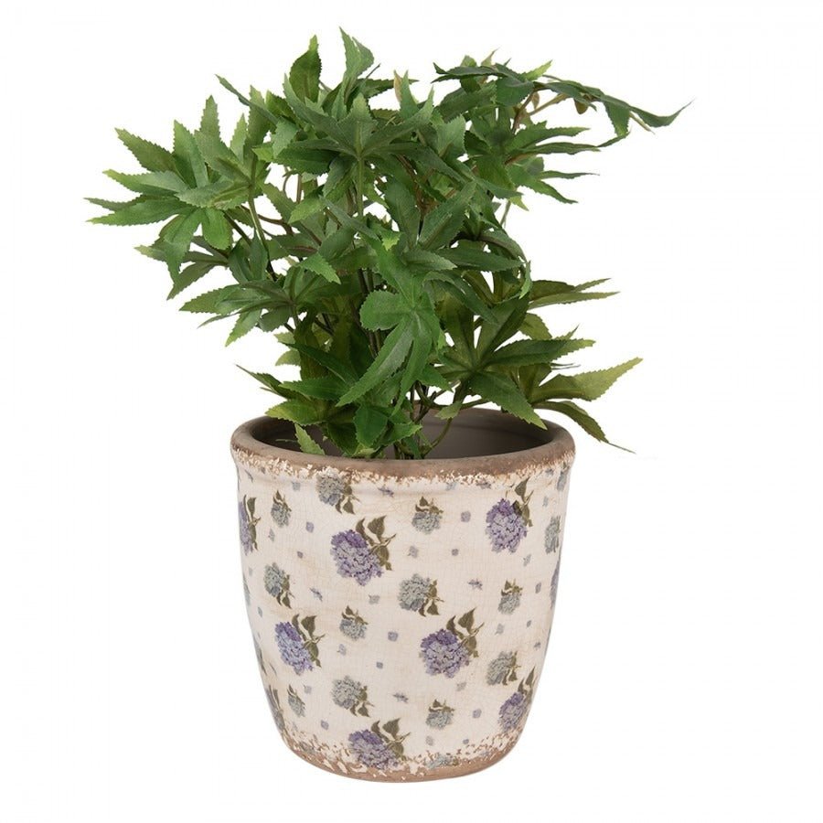 Indoor Planter 16 x 16cm Beige Blue Ceramic Flowers Round - FLOWERPOT/VASE/JUG 1 - Beattys of Loughrea