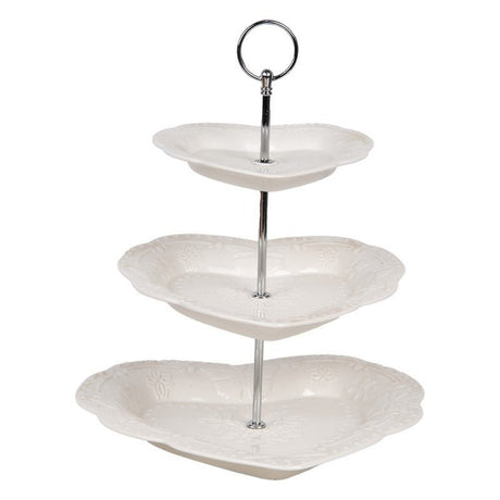 Etagere 3 Tier White Ceramic Heart - Shaped Cake Stand 26 x 31cm - GENERAL LOOSE WARE - Beattys of Loughrea