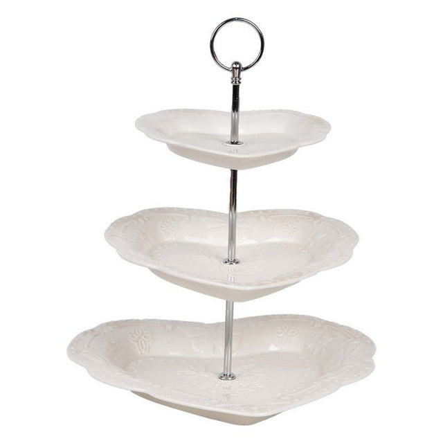 Etagere 3 Tier White Ceramic Heart - Shaped Cake Stand 26 x 31cm - GENERAL LOOSE WARE - Beattys of Loughrea