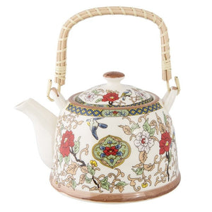 Teapot with Infuser 700ml Beige Red Ceramic Flowers Round Tea Pot - TEA/COFFEE MAKER/BODUM/MILLS - Beattys of Loughrea