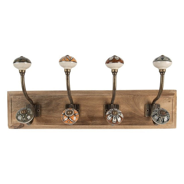 Wall Hook Set of 4 Hooks 45 x 11 x 18cm Brown Wood - HAT & COAT HOOK ON TIMBER - Beattys of Loughrea