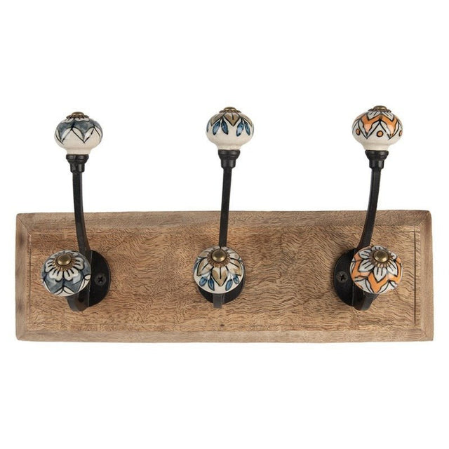 Wall Coat Rack 3 Hooks 31 x 10 x 16cm Brown Wood - HAT & COAT HOOK ON TIMBER - Beattys of Loughrea