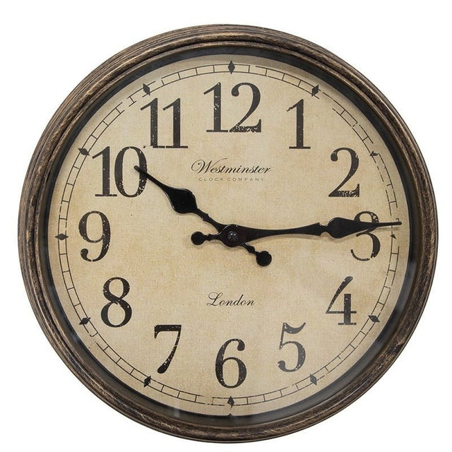 Country Style Wall Clock 30cm Brown Round - CLOCKS - Beattys of Loughrea