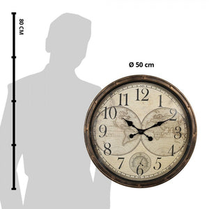 Country Style Wall Clock 50cm Brown Beige World Map - CLOCKS - Beattys of Loughrea