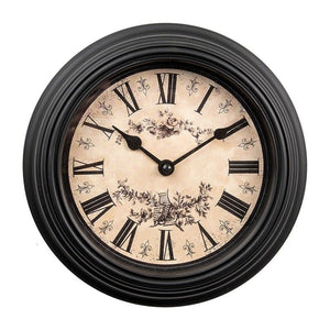 Wall Clock 23cm Black Beige Plastic Round - CLOCKS - Beattys of Loughrea