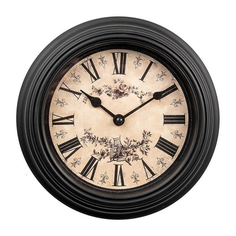 Wall Clock 23cm Black Beige Plastic Round - CLOCKS - Beattys of Loughrea