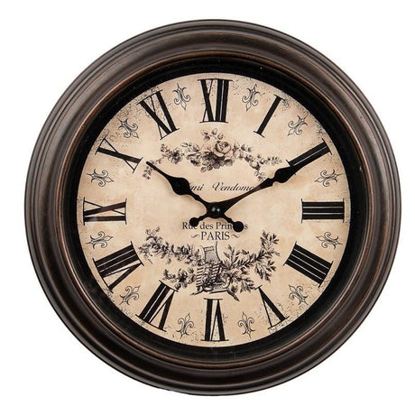 Wall Clock 31cm Brown Beige Plastic Round - CLOCKS - Beattys of Loughrea
