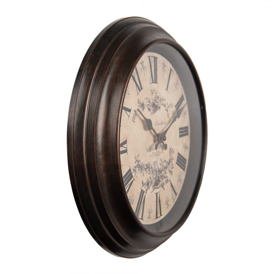 Wall Clock 31cm Brown Beige Plastic Round - CLOCKS - Beattys of Loughrea