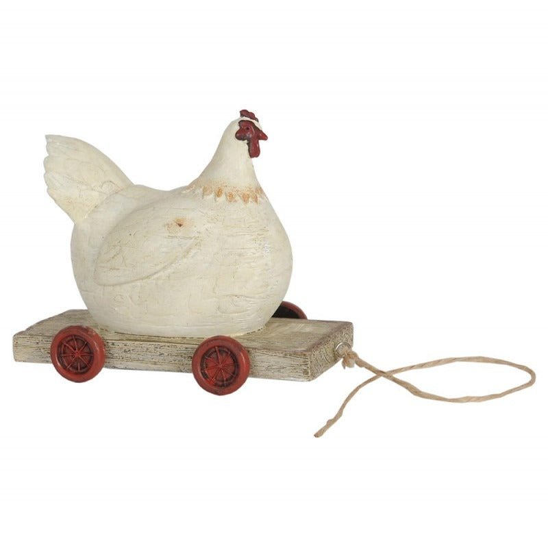 Figurine Chicken on Wheels 14 x 6 x 11cm White Polyresin - ORNAMENTS - Beattys of Loughrea