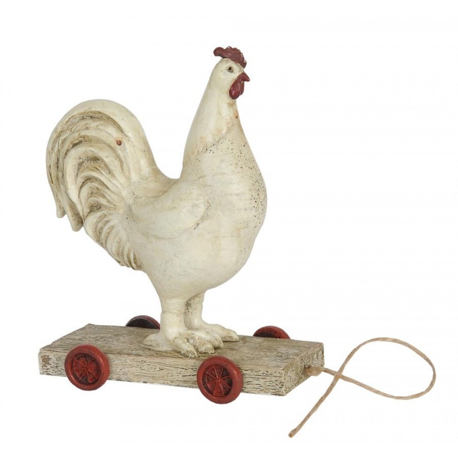 Figurine Rooster on Wheels 15 x 7 x 17cm White Polyresin - ORNAMENTS - Beattys of Loughrea