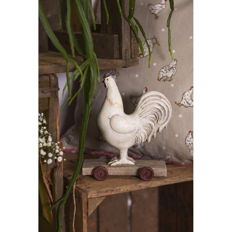 Figurine Rooster on Wheels 15 x 7 x 17cm White Polyresin - ORNAMENTS - Beattys of Loughrea
