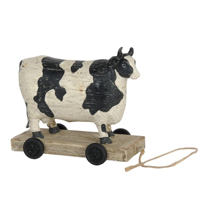 Figurine Cow on Wheels 14 x 7 x 12cm White Polyresin - ORNAMENTS - Beattys of Loughrea