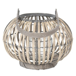 Wind Light 28 x 20cm Grey Wood Round Lantern - CANDLE HOLDERS / Lanterns - Beattys of Loughrea