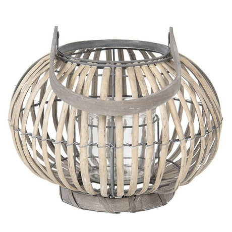 Wind Light 28 x 20cm Grey Wood Round Lantern - CANDLE HOLDERS / Lanterns - Beattys of Loughrea