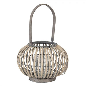 Wind Light 28 x 20cm Grey Wood Round Lantern - CANDLE HOLDERS / Lanterns - Beattys of Loughrea