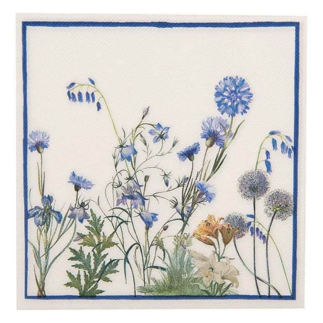 Pack of 20 Paper Napkins 33 x 33cm Blue Flowers - APRON/GLOVE/TEXTILE - Beattys of Loughrea