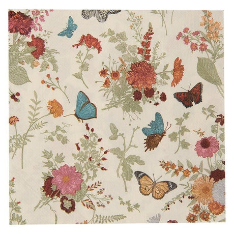 Pack of 20 Paper Napkins 33 x 33cm Butterflies and Flowers - APRON/GLOVE/TEXTILE - Beattys of Loughrea