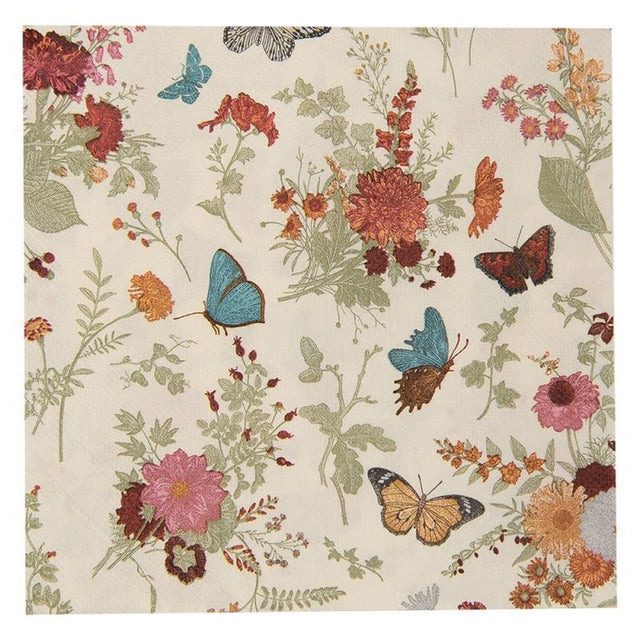 Pack of 20 Paper Napkins 33 x 33cm Butterflies and Flowers - APRON/GLOVE/TEXTILE - Beattys of Loughrea