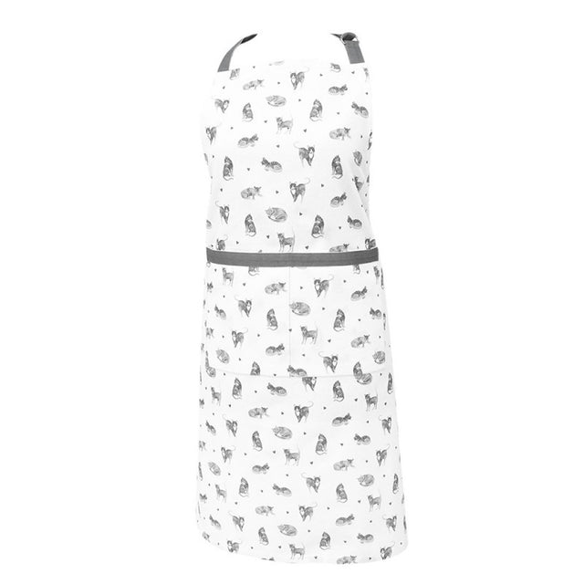 Kitchen Apron 70 x 85cm Grey White Cotton Cats - APRON/GLOVE/TEXTILE - Beattys of Loughrea