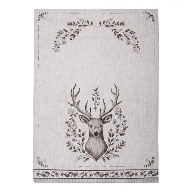Tea Towel 50 x 70cm Beige Cotton Deer Rectangle - APRON/GLOVE/TEXTILE - Beattys of Loughrea