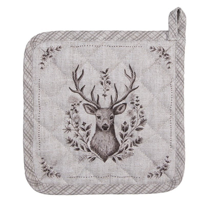 Pot Holder 20 x 20cm Beige Cotton Deer Square - APRON/GLOVE/TEXTILE - Beattys of Loughrea