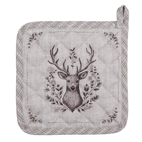 Pot Holder 20 x 20cm Beige Cotton Deer Square - APRON/GLOVE/TEXTILE - Beattys of Loughrea