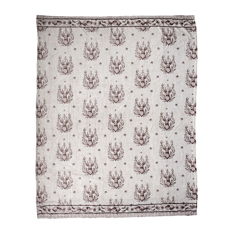 Throw Blanket 130x180 cm Beige Polyester Deer Rectangle Blanket - THROWS/BLANKETS - Beattys of Loughrea