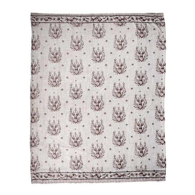 Throw Blanket 130x180 cm Beige Polyester Deer Rectangle Blanket - THROWS/BLANKETS - Beattys of Loughrea