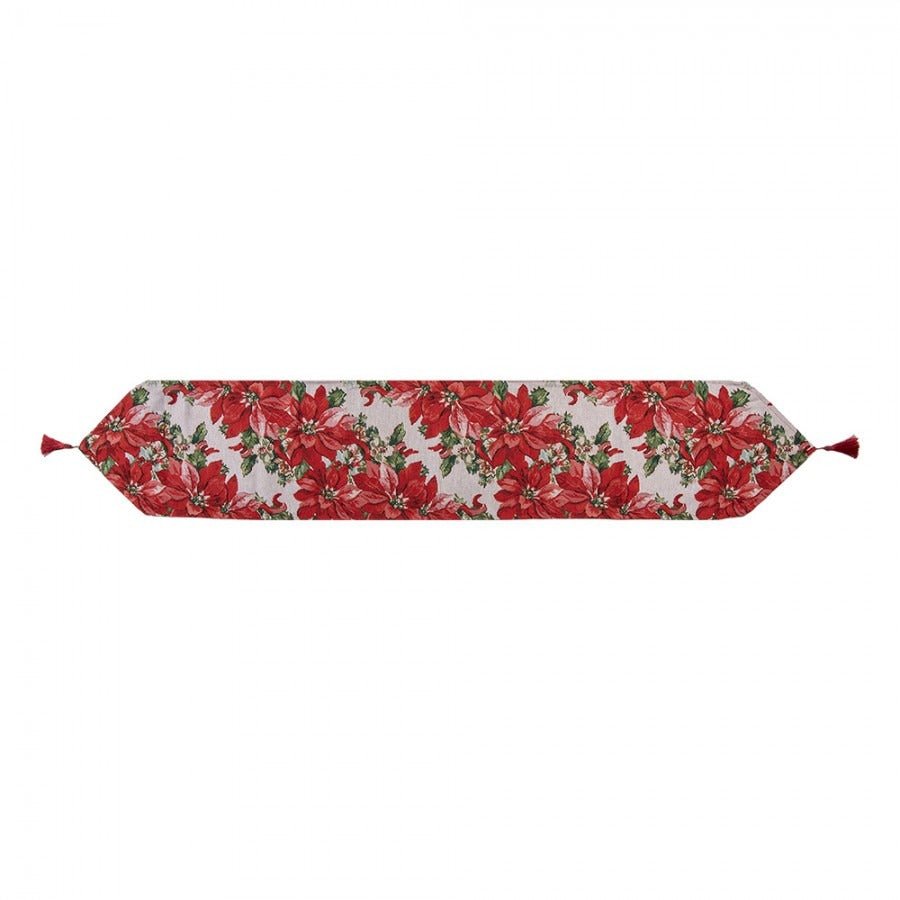 Christmas Table Runner Poinsettia 33 x 180cm Red Polyester - TABLECLOTHS/RUNNERS - Beattys of Loughrea