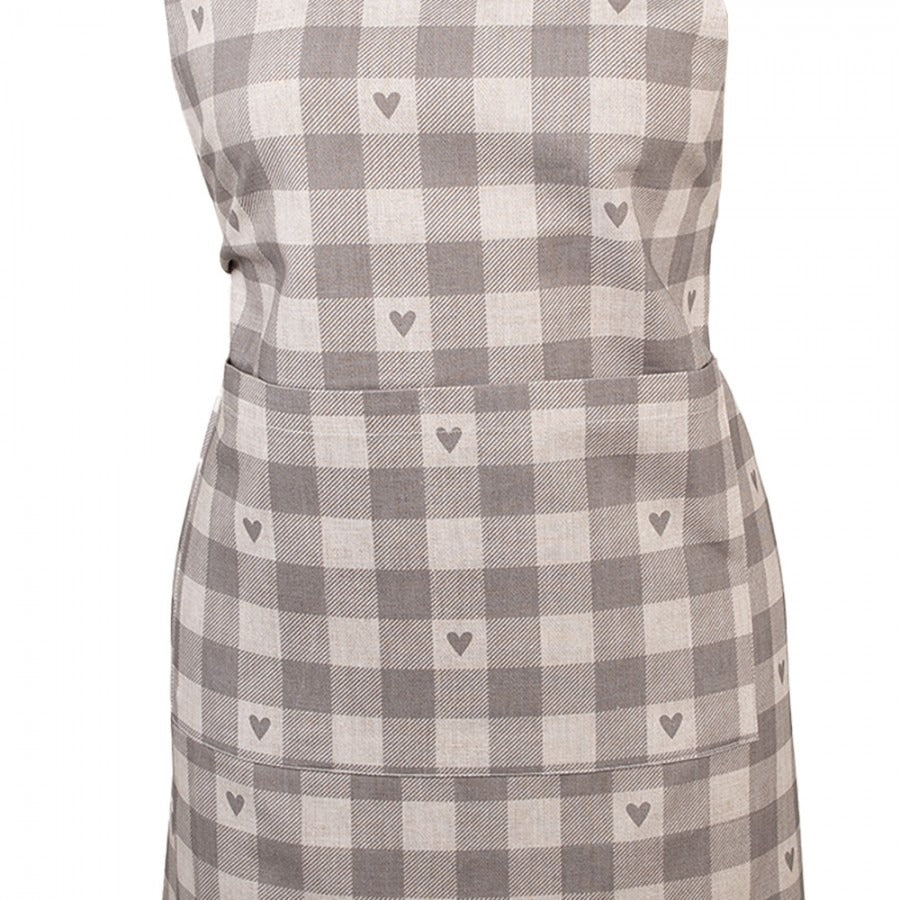 Kitchen Apron 70 x 85cm Grey Beige Cotton Hearts - APRON/GLOVE/TEXTILE - Beattys of Loughrea