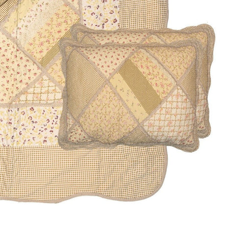 Country Cottage Patchwork Bedspread & 2 Pillowcases Set Green Beige - BED SPREADS/COVERS/QUILTS - Beattys of Loughrea