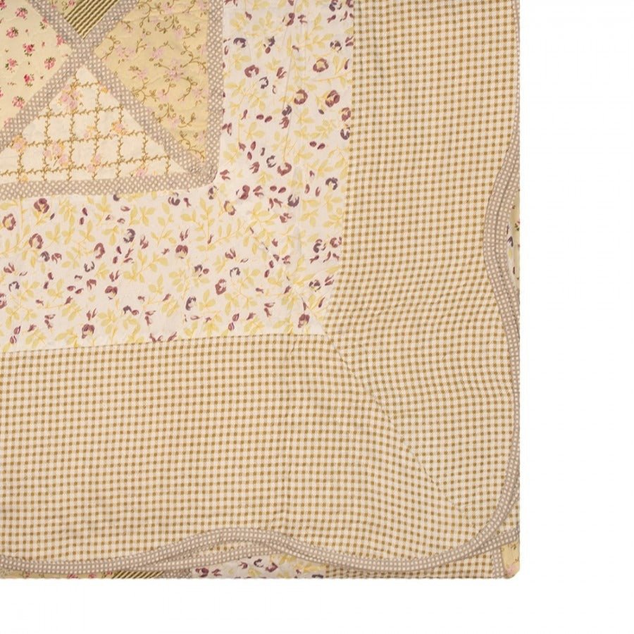 Country Cottage Patchwork Bedspread & 2 Pillowcases Set Green Beige - BED SPREADS/COVERS/QUILTS - Beattys of Loughrea