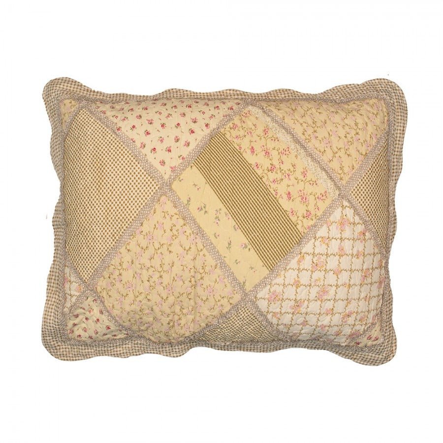 Country Cottage Patchwork Bedspread & 2 Pillowcases Set Green Beige - BED SPREADS/COVERS/QUILTS - Beattys of Loughrea